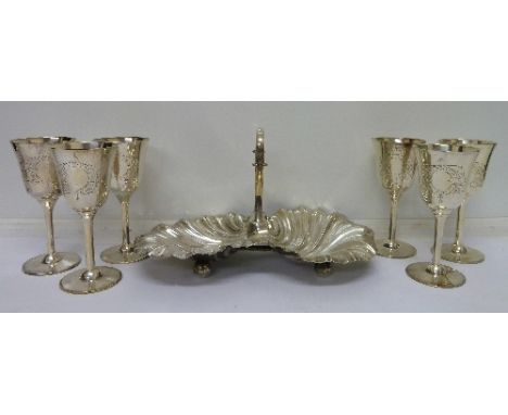 A silver dwarf candlestick, a/f, a silver handled button hook and a collection of plated ware including teapots, goblets, bre