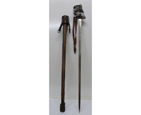 An Edward VII British officer's sword, with leather scabbard, length 97.5cm