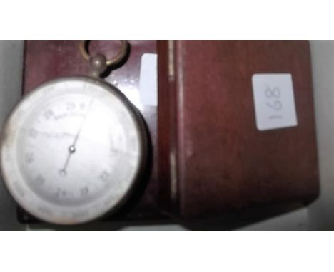 2 pocket compasses, mahogany case together with pocket barometer