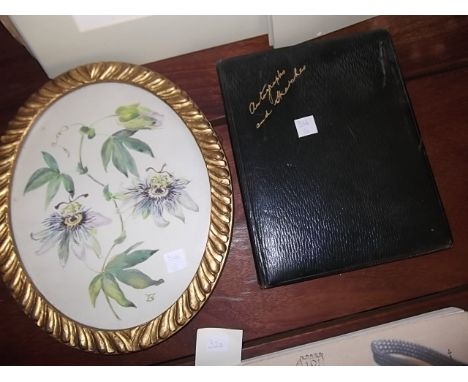 Autograph & sketch book - a number of sketches and watercolours done in early 1900's together with ovalframed watercolour of 