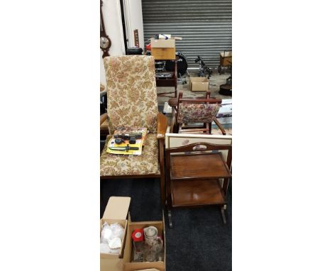 ARMCHAIR REGENCY CHAIR, FOLDING CAKE STAND AND FIRESCREEN