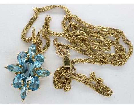 9ct gold pendant necklace set with blue topaz, chain L: 46 cm, 6.1g. UK P&amp;P Group 1 (£16+VAT for the first lot and £2+VAT