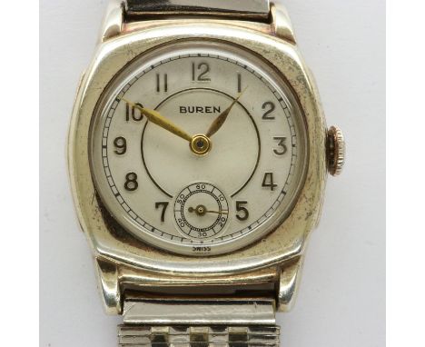 BUREN: Grand Prix gents manual wind wristwatch with subsidiary seconds dial, working at lotting. UK P&amp;P Group 1 (£16+VAT 