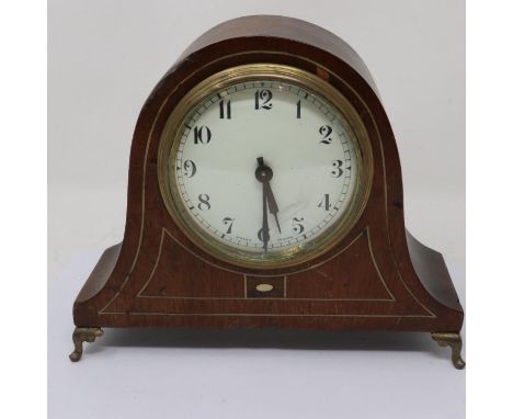 Buren Mahogany cased table clock, H: 17 cm, working at lotting. UK P&amp;P Group 3 (£30+VAT for the first lot and £8+VAT for 