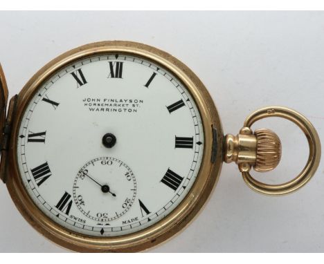 Gold plated John Finlayson of Warrington pocket watch, working but lacking glass and hands. UK P&amp;P Group 1 (£16+VAT for t