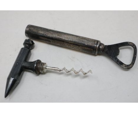 Combination corkscrew and bottle opener in silver plate. UK P&amp;P Group 2 (£20+VAT for the first lot and £4+VAT for subsequ