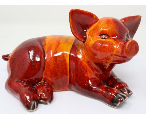 Anita Harris recumbent pig, signed in gold, no cracks or chips, L: 18 cm. UK P&amp;P Group 2 (£20+VAT for the first lot and £