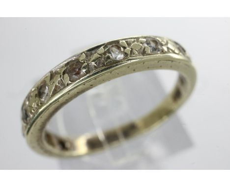 9ct white gold half eternity ring set with clear topaz, size L, 2.4g. UK P&amp;P Group 0 (£6+VAT for the first lot and £1+VAT