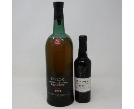Large Taylors late bottled vintage reserve port 1971, and a half bottle of 2001 Taylors port. P&amp;P Group 2 (£18+VAT for th