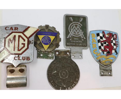 Five car club badges, including MG club and BARC. UK P&amp;P Group 1 (£16+VAT for the first lot and £2+VAT for subsequent lot