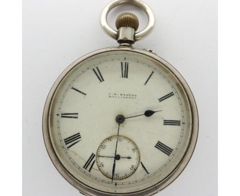 Hallmarked silver G. W Harvey of Wellington crown wind pocket watch, working at lotting. UK P&amp;P Group 1 (£16+VAT for the 