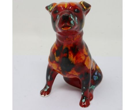 Anita Harris Staffordshire Bull terrier, signed in gold, no cracks or chips, H: 11 cm. UK P&amp;P Group 1 (£16+VAT for the fi