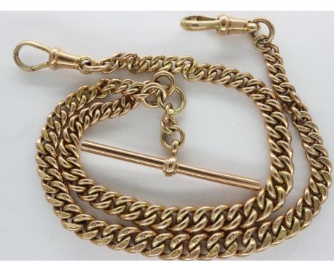 9ct gold graduating double Albert watch chain, L: 37 cm, 30.2g. UK P&amp;P Group 1 (£16+VAT for the first lot and £2+VAT for 