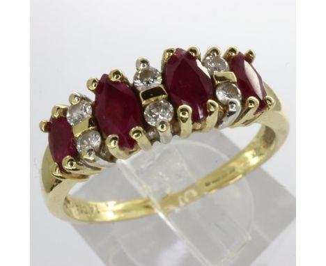 18ct gold ring set with diamonds and rubies, size S, 3.6g. UK P&amp;P Group 0 (£6+VAT for the first lot and £1+VAT for subseq