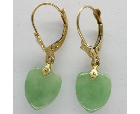 Pair of 14ct gold stone set drop earrings, drop H: 30 mm, 2.0g. UK P&amp;P Group 0 (£6+VAT for the first lot and £1+VAT for s