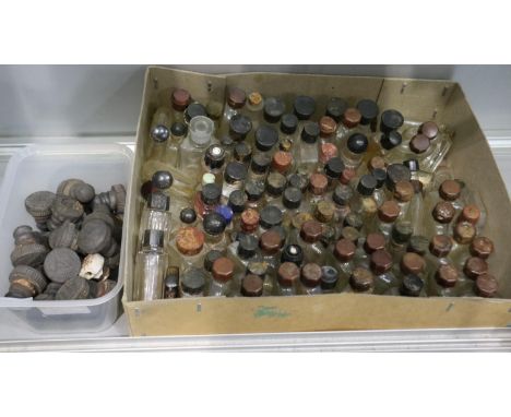 Quantity of advertising Codd bottle tops, mostly local breweries, and approximately 100 mostly lidded small bottles. UK P&P G