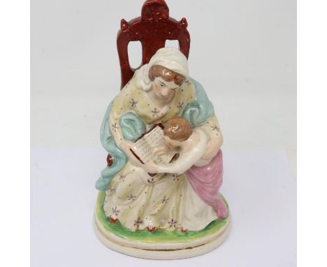 Staffordshire figurine, mother teaching child to read, crazing but no cracks or chips, H: 20 cm. UK P&amp;P Group 2 (£20+VAT 