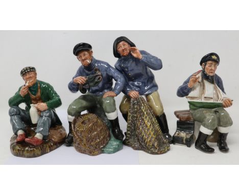 Four Royal Doulton figurines: The Lobster Man, The Wayfarer, Tall Story, and Sea Harvest, no cracks or chips, largest H: 18 c