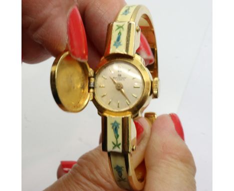 BUCHERER: 17 Jewel ladies gold plated and enamelled wristwatch bracelet, working at lotting. UK P&amp;P Group 1 (£16+VAT for 