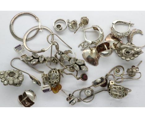 Fourteen pairs of 925 silver and white metal earrings. UK P&amp;P Group 0 (£6+VAT for the first lot and £1+VAT for subsequent