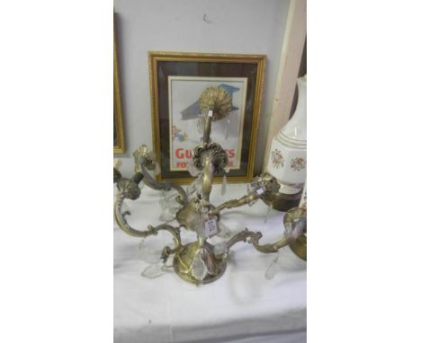 2 brass 3 lamp wall lights.