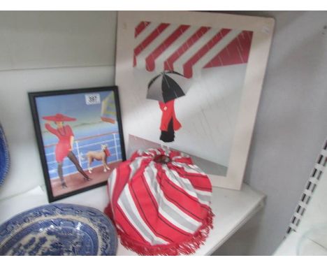 2 1960's style prints and a retro lamp shade.