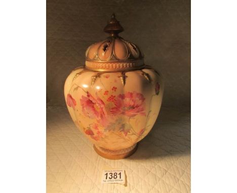 A Royal Worcester lidded vase (vase in good condition but lid a/f).