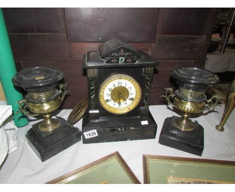 A 3 piece 19th century clock garniture.