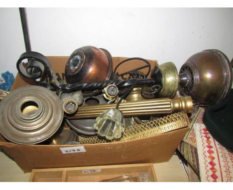 A quantity of brass oil lamp parts.