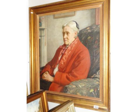 A large gilt framed oil on canvas portrait  'Miss Dacre' by Francis Edgar Dodd. Image 62cm x 75cm