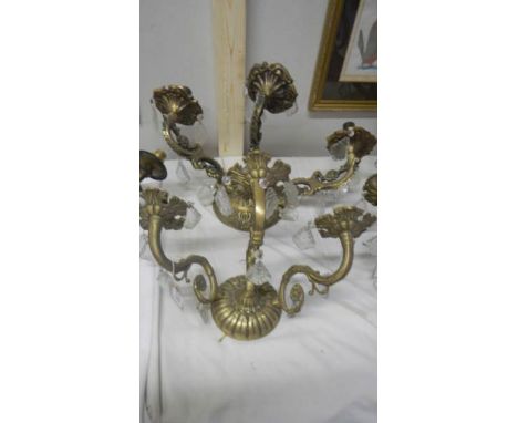 2 brass 3 lamp wall lights.