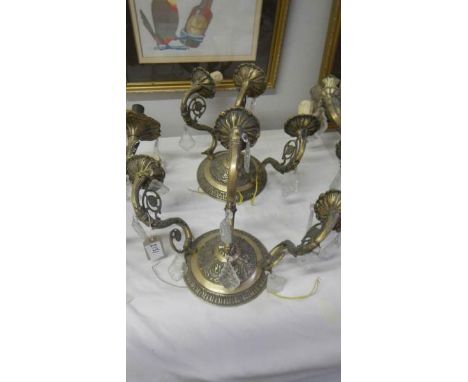 2 brass 3 lamp wall lights.