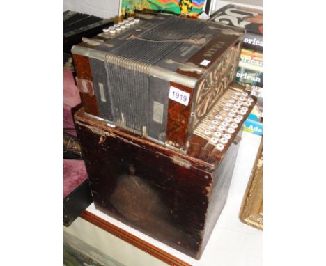 A German 'Vulkan' accordion in old wood box.