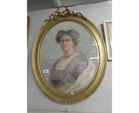 An oval gilt framed portrait of a lady entitled Bethia Clarke, image 70 x 53 cm.