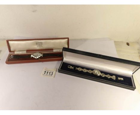 A ladies marcasite wrist watch and a ladies art deco style wrist watch (both working but need batteries).