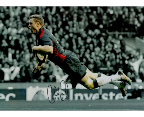 Rugby union Chris Ashton signed 16x12 inch colourised photo pictured in action for England. Good condition. All autographs co