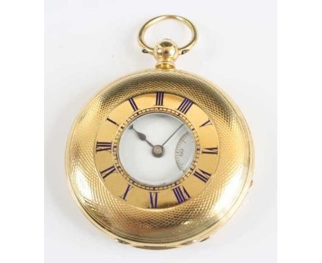 An 18ct yellow gold Charles Nephew half hunter keywind pocket watch, having a white Roman dial and subsidiary seconds dial, i