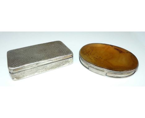 A 19th century Russian silver snuff box, having all-over engine turned crosshatch decoration, hinged cover with thumbpiece an