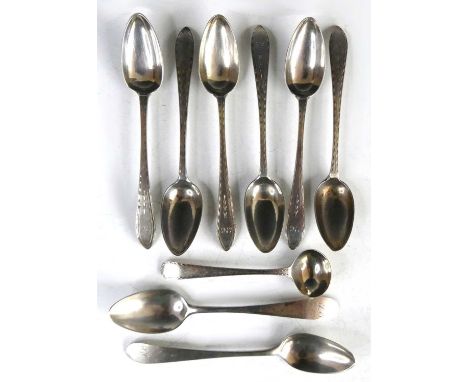 A set of six George III Scottish silver teaspoons, each bright cut engraved and with monogrammed terminals, maker Francis How