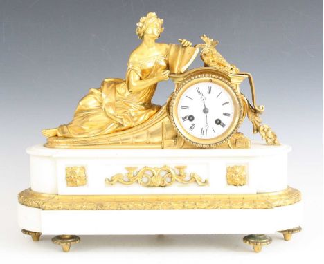 Henry Dasson of Paris - a neo-Classical gilt bronze and marble mantel clock, having unsigned white enamel Roman dial, adorned