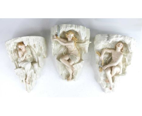 A set of three (from a set of four) Royal Worcester porcelain wall brackets, circa 1860, representing the seasons, each model