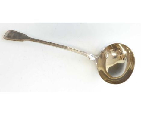 A Victorian silver soup ladle, in the Fiddle &amp; Thread pattern, having armorial engraved terminal, maker William Eaton, Lo