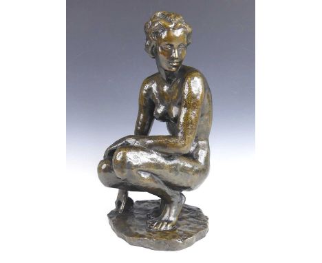 After Fritz Klimsch (1870-1960) - Hockende, bronze, bears signature to plinth and indistinct foundry mark, h.39cmGood conditi