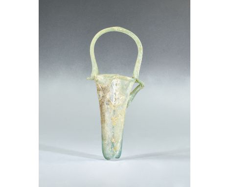 Ca.400 AD Beautiful pale green double balsamarium comprising of two parallel tubes joined at the base, each with flared rim a
