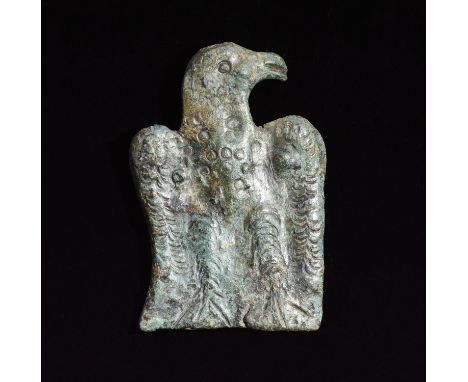 CA. 200 AD. Ancient Roman cast bronze fitting shaped as an Eagle; possibly from a military uniform. Size: 61mm; 16 grams. Pro