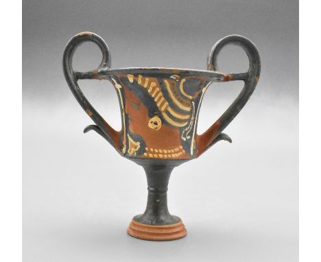 Ca. 340 - 320 BC. Interesting, Greek colony of Apulia, One of my favourite styles of Greek pottery! Stemmed cup with two high