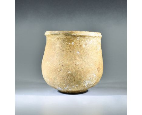 Ca. 2700 – 2200 BC, Superb Egyptian Old Kingdom / Bactrian Alabaster Jar. An alabaster bowl, almost translucent in light, wit
