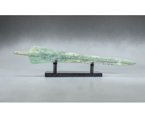 Ca. 800 BC. Greek Archaic period sword blade. A large and well-formed bronze blade that rises in the center in a very gentle 