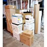 Large quantity of bathroom components, plumbing fittings to include W.C toilet pans, sink basins,
