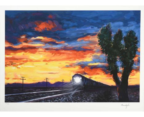Bob Dylan (b.1941) American"Train at Sunset" (2023)Signed and numbered 36/295, giclee print from "The Beaten Path", 49cm by 6